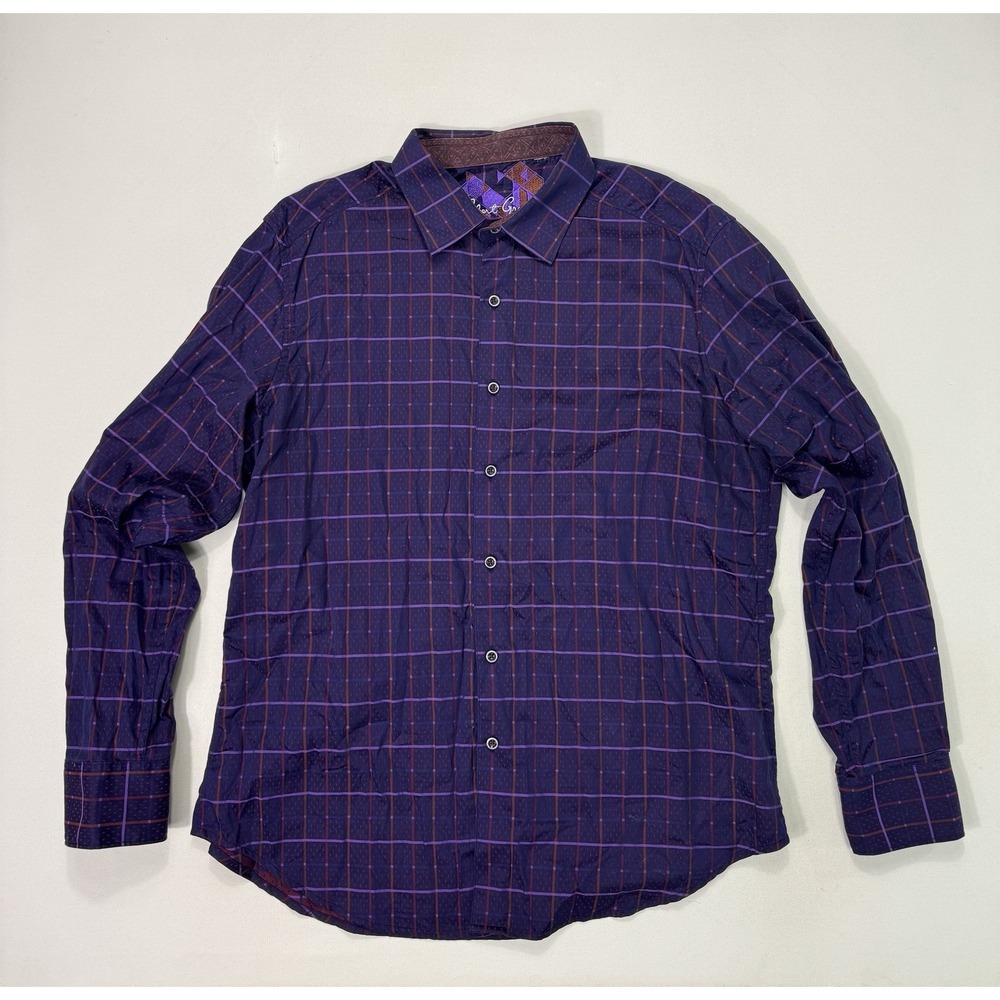 Robert Graham Regent Mens Button Up Shirt Purple Plaid Modern Classic 46 Chest
